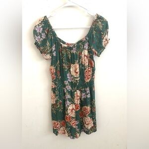 American Eagle Fairycore Romper XS Floral Puff Sleeve Peasant Off Shoulder Boho
